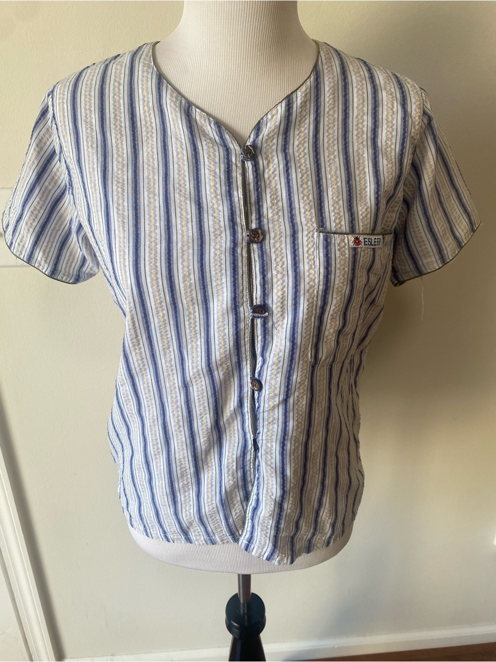 ESLEP Blue & White Striped Women's Short-Sleeve Pajama Top